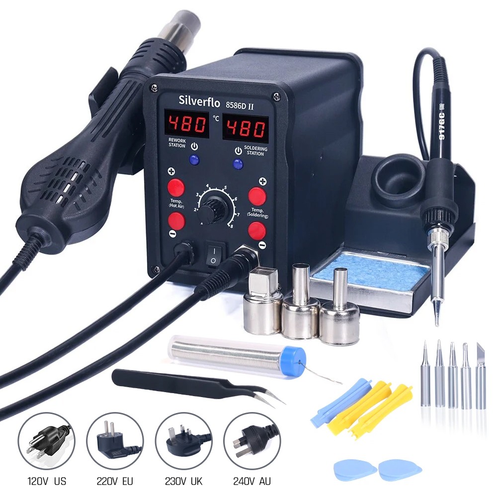 Smd Rework Station Hot Air Soldering 2 In 1 - Silverflo 8586D Soldering Station 2 IN