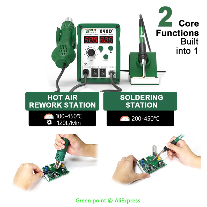 Smd Rework Station Hot Air Soldering 2 In 1 - BST-898D + Màn Hình LED Hiển