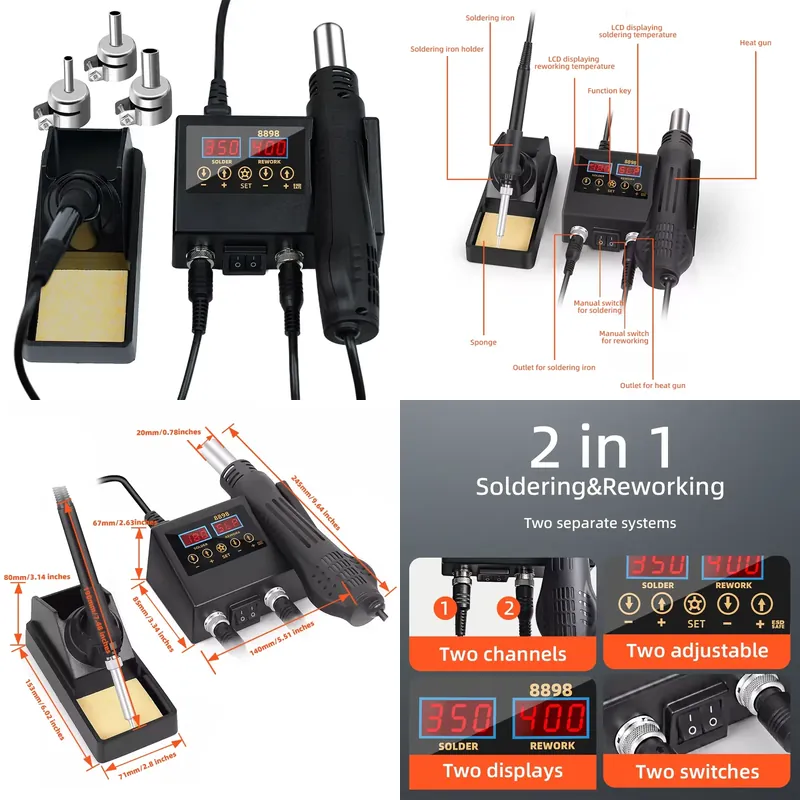 60W LED Digital Display Hot Ai - đánh giá và giá Smd Rework Station Hot Air Soldering 2 In 1
