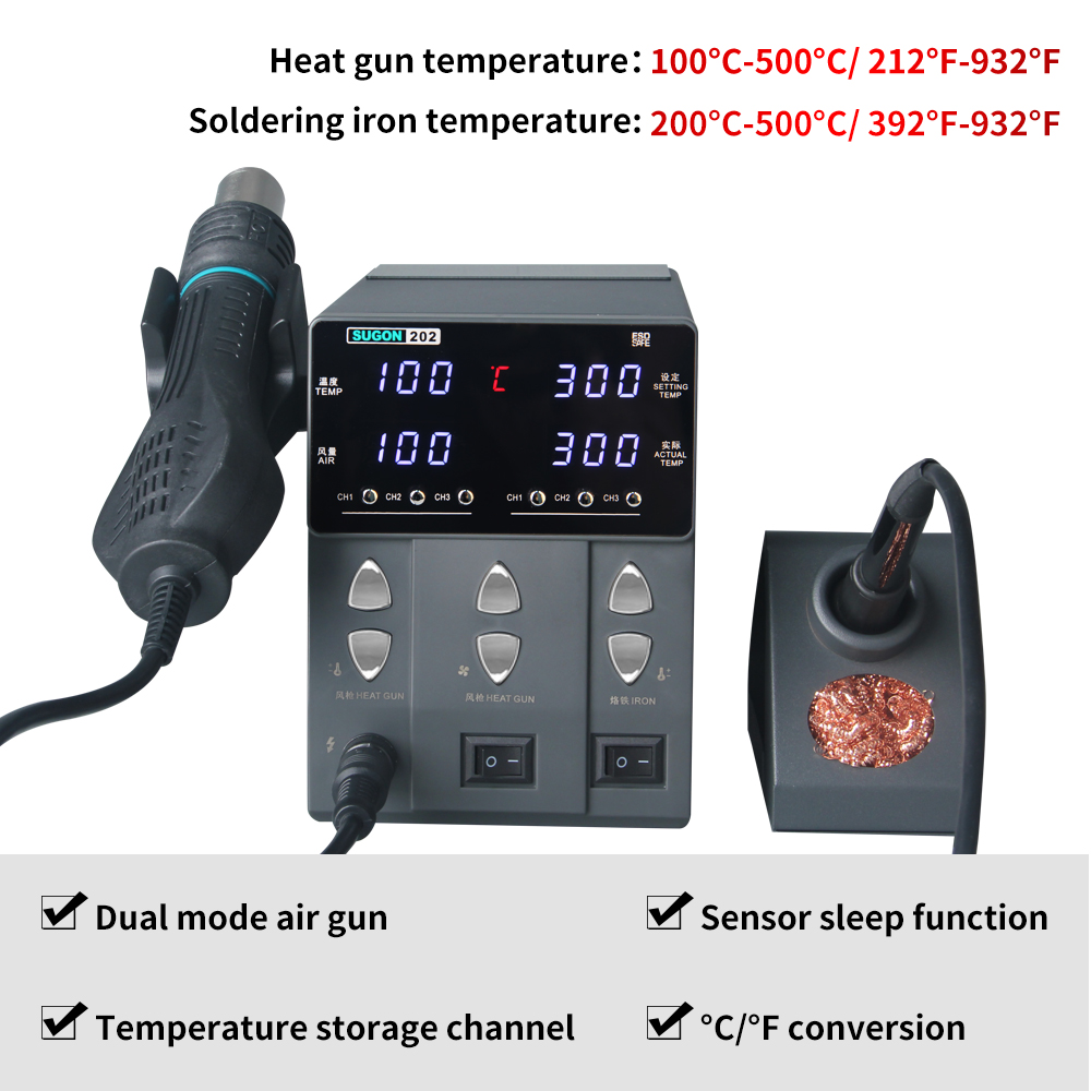 SUGON-202 760W 2 Trong 1 Bộ Hà - đánh giá và giá Smd Rework Station Hot Air Soldering 2 In 1